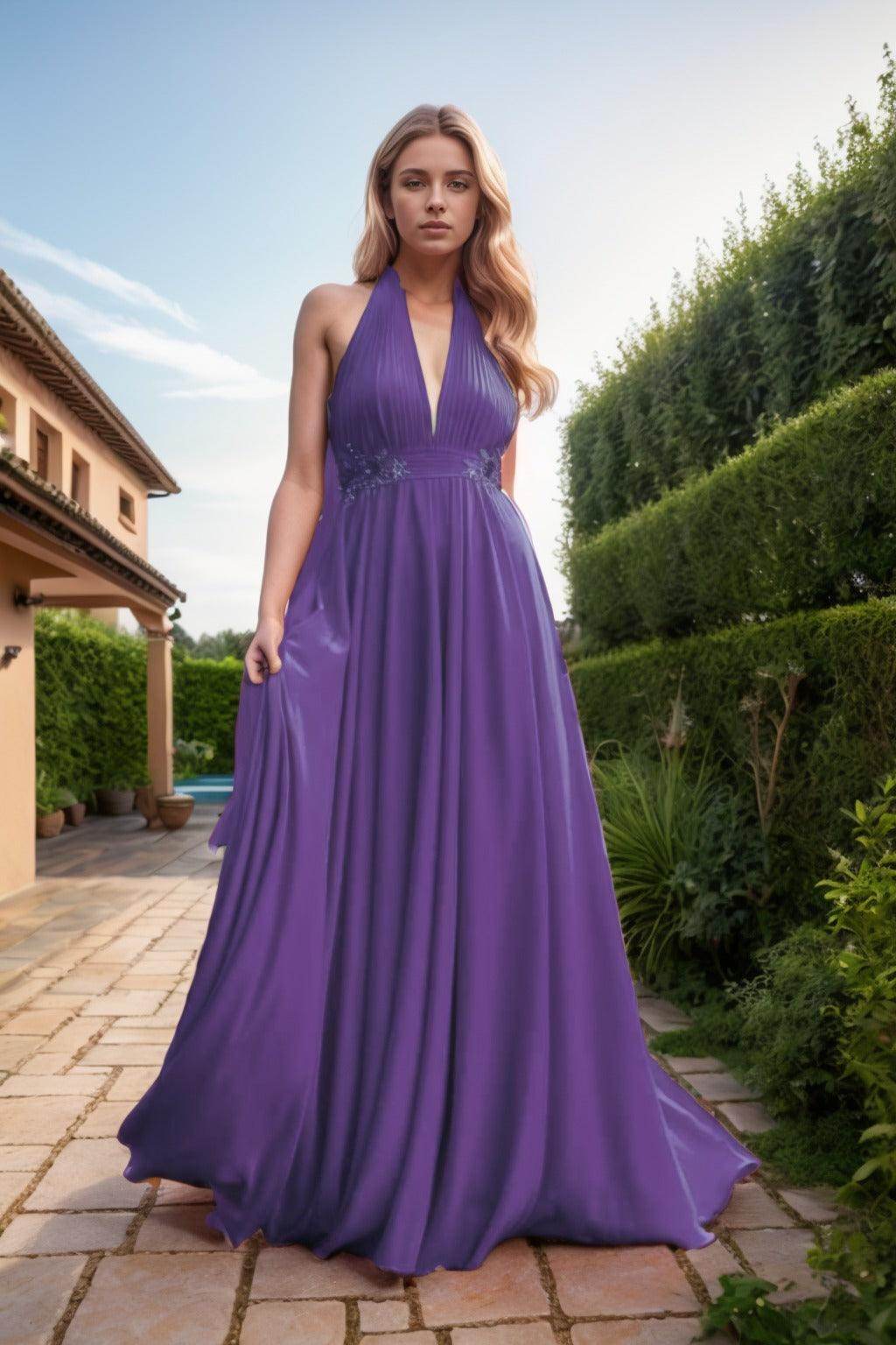 A-Line Sweep-Brush Train Chiffon Prom Dress CS0457 - COCOMELODY